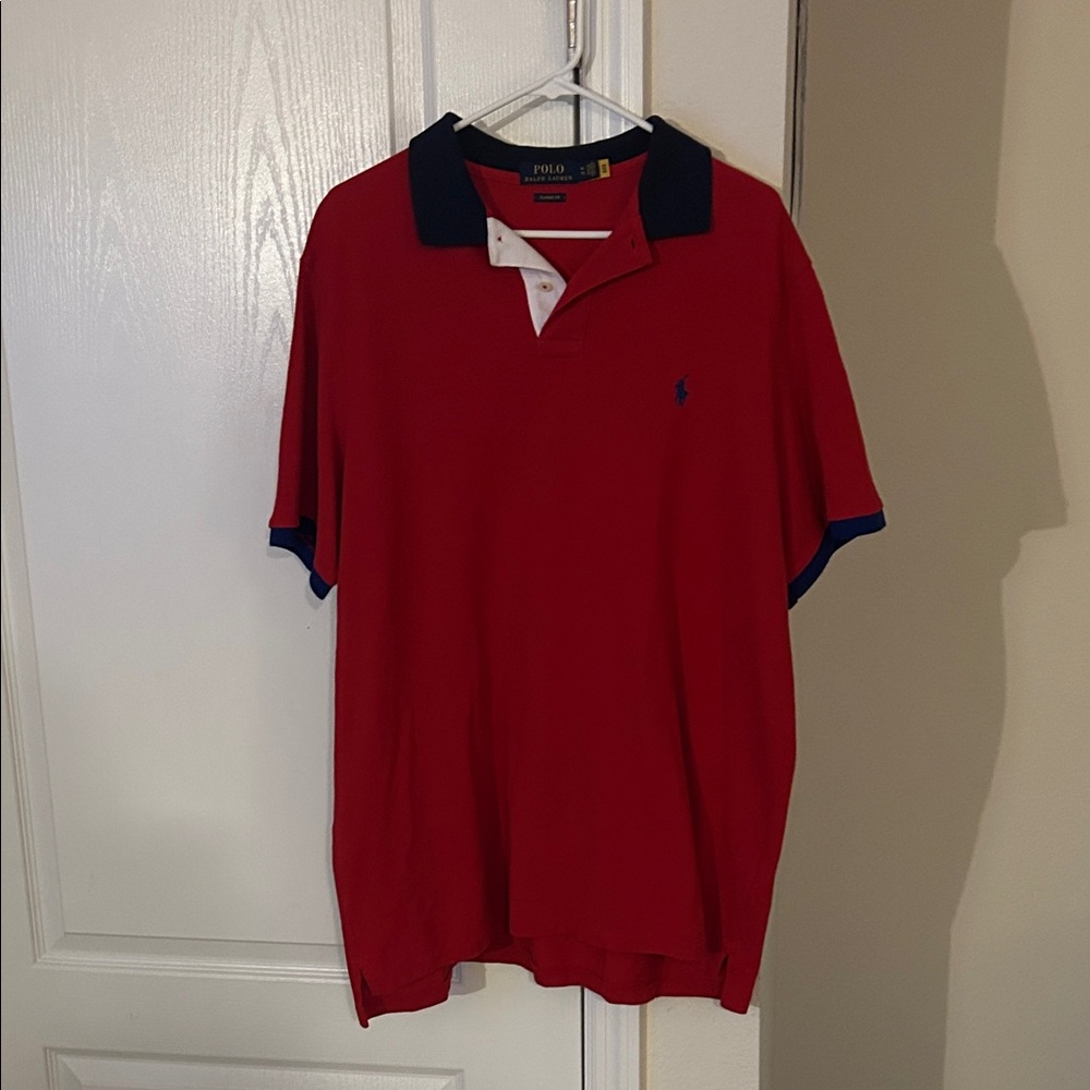 Polo Ralph Lauren Red Classic Fit Polo Shirt XL Blue Trim